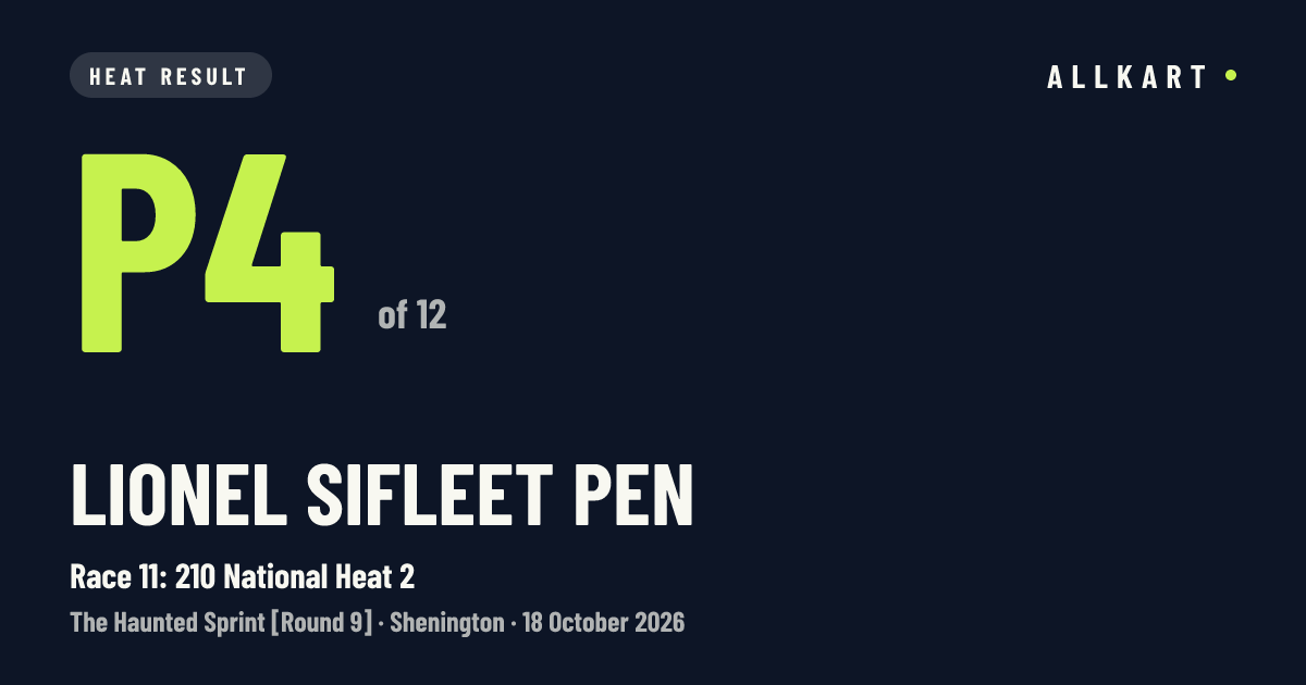 Lionel SIFLEET pen: P4 of 12 in Race 11: 210 National Heat 2 at Shenington