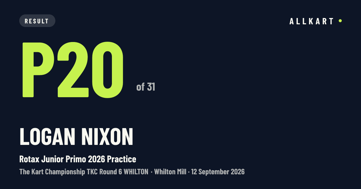 Logan Nixon: P20 of 31 in Rotax Junior Primo 2026 Practice at Whilton Mill