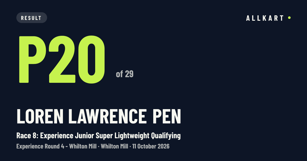 Loren Lawrence pen: P20 of 29 in Race 8: Experience Junior Super Lightweight Qualifying at Whilton Mill