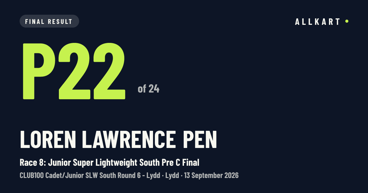 Loren Lawrence pen: P22 of 24 in Race 8: Junior Super Lightweight South Pre C Final at Lydd