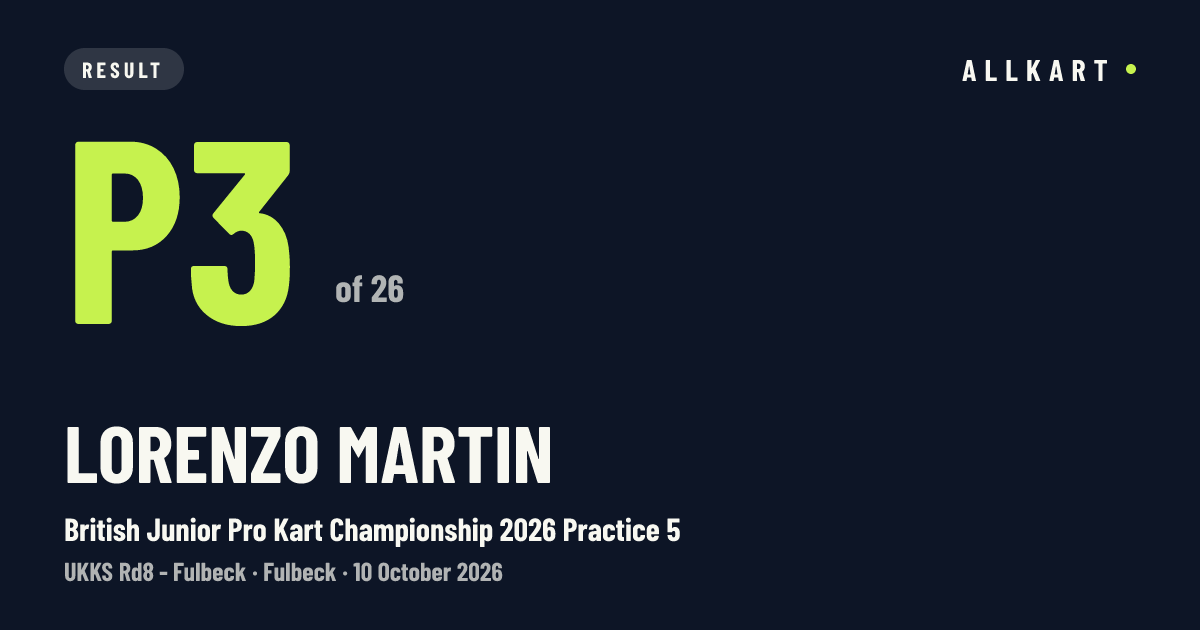 Lorenzo Martin: P3 of 26 in British Junior Pro Kart Championship 2026 Practice 5 at Fulbeck