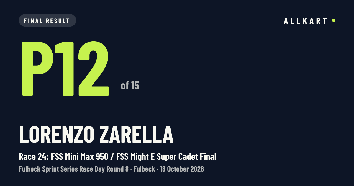 Lorenzo Zarella: P12 of 15 in Race 24: FSS Mini Max 950 / FSS Might E Super Cadet Final at Fulbeck