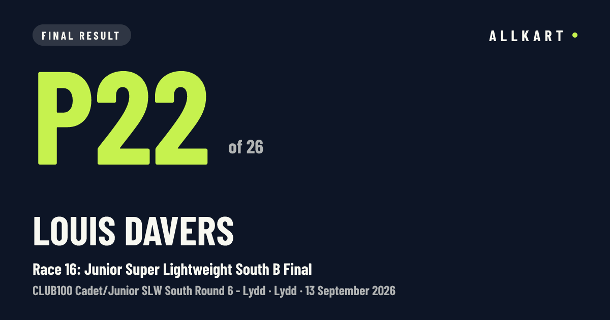 Louis Davers: P22 of 26 in Race 16: Junior Super Lightweight South B Final at Lydd