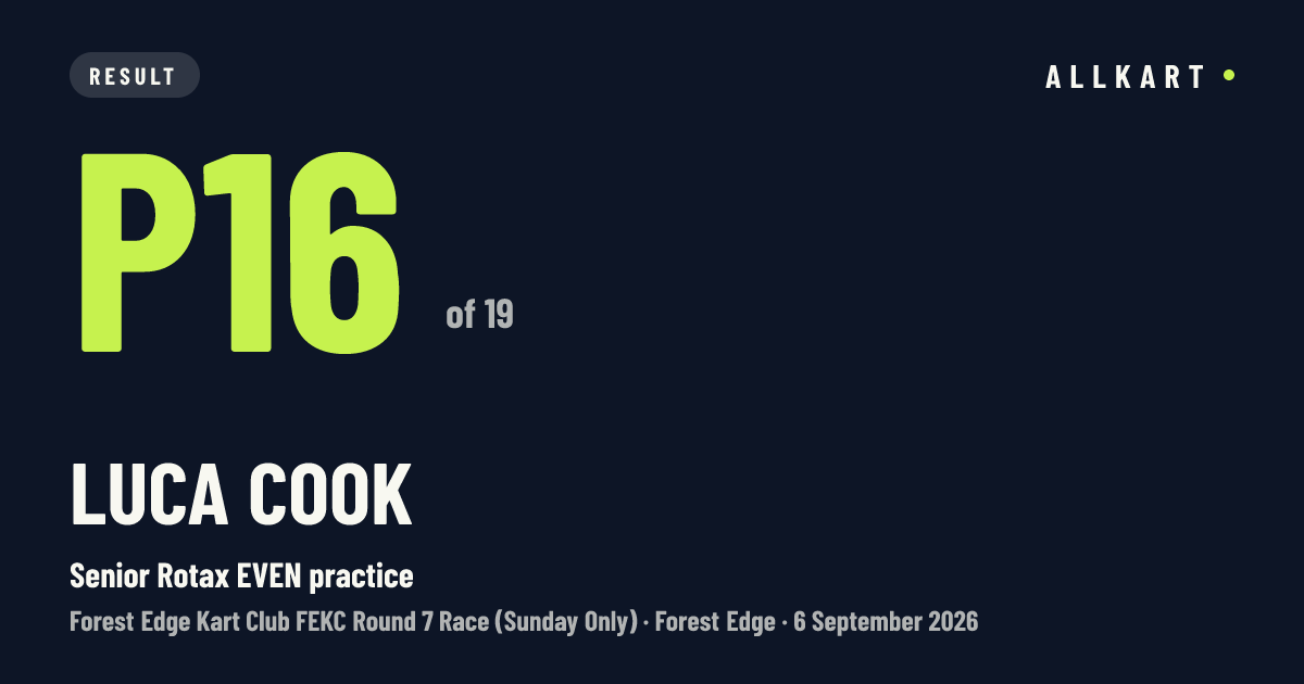 Luca Cook: P16 of 19 in Senior Rotax EVEN practice at Forest Edge