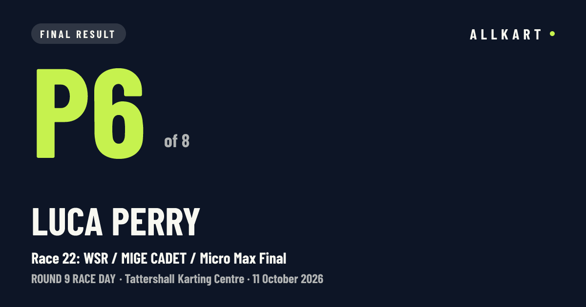 Luca Perry: P6 of 8 in Race 22: WSR / MIGE CADET / Micro Max Final at Tattershall Karting Centre