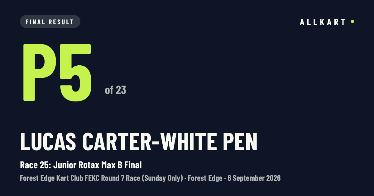 Lucas Carter-white pen: P5 of 23 in Race 25: Junior Rotax Max B Final at Forest Edge