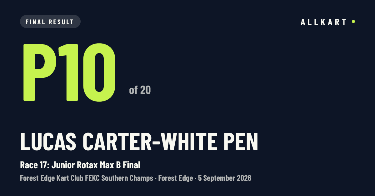Lucas Carter-white pen: P10 of 20 in Race 17: Junior Rotax Max B Final at Forest Edge