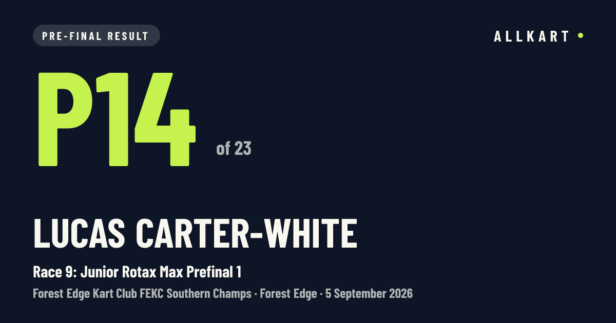 Lucas Carter-white: P14 of 23 in Race 9: Junior Rotax Max Prefinal 1 at Forest Edge