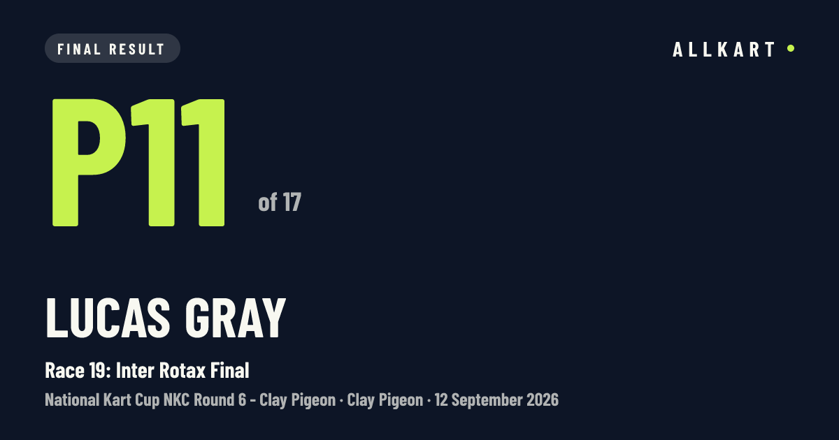 Lucas Gray: P11 of 17 in Race 19: Inter Rotax Final at Clay Pigeon