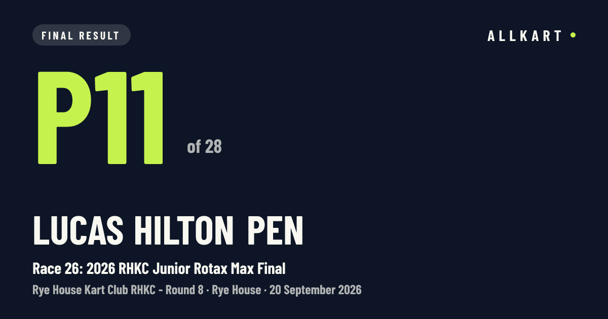 Lucas Hilton pen: P11 of 28 in Race 26: 2026 RHKC Junior Rotax Max Final at Rye House