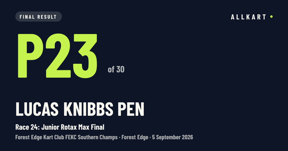 Lucas Knibbs pen: P23 of 30 in Race 24: Junior Rotax Max Final at Forest Edge