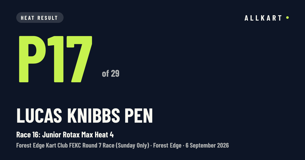 Lucas Knibbs pen: P17 of 29 in Race 16: Junior Rotax Max Heat 4 at Forest Edge