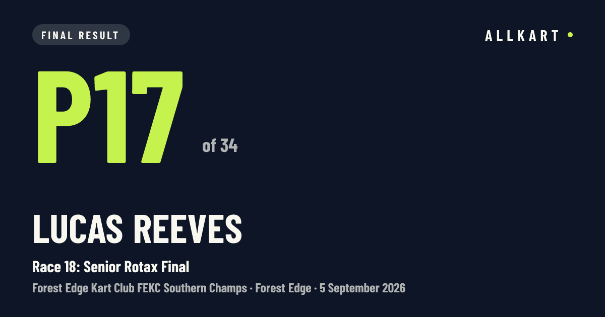 Lucas Reeves: P17 of 34 in Race 18: Senior Rotax Final at Forest Edge