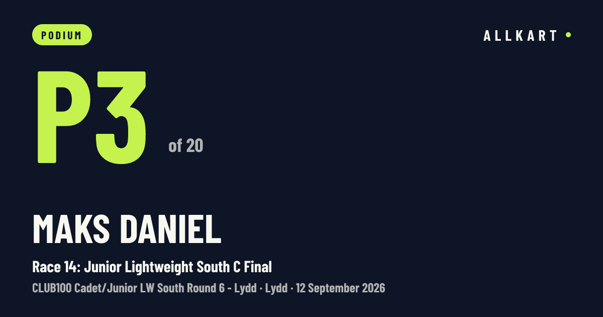 Maks Daniel: P3 of 20 in Race 14: Junior Lightweight South C Final at Lydd