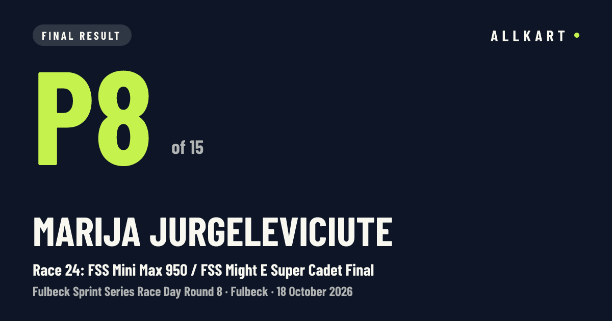 Marija Jurgeleviciute: P8 of 15 in Race 24: FSS Mini Max 950 / FSS Might E Super Cadet Final at Fulbeck