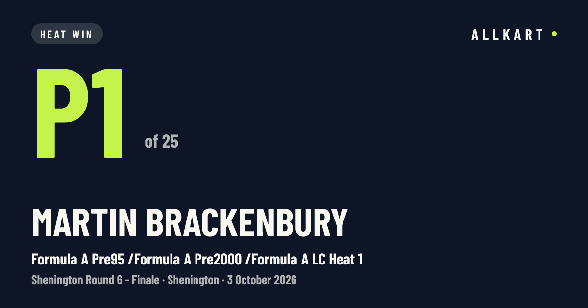 Martin Brackenbury: P1 of 25 in Formula A Pre95 /Formula A Pre2000 /Formula A LC Heat 1 at Shenington