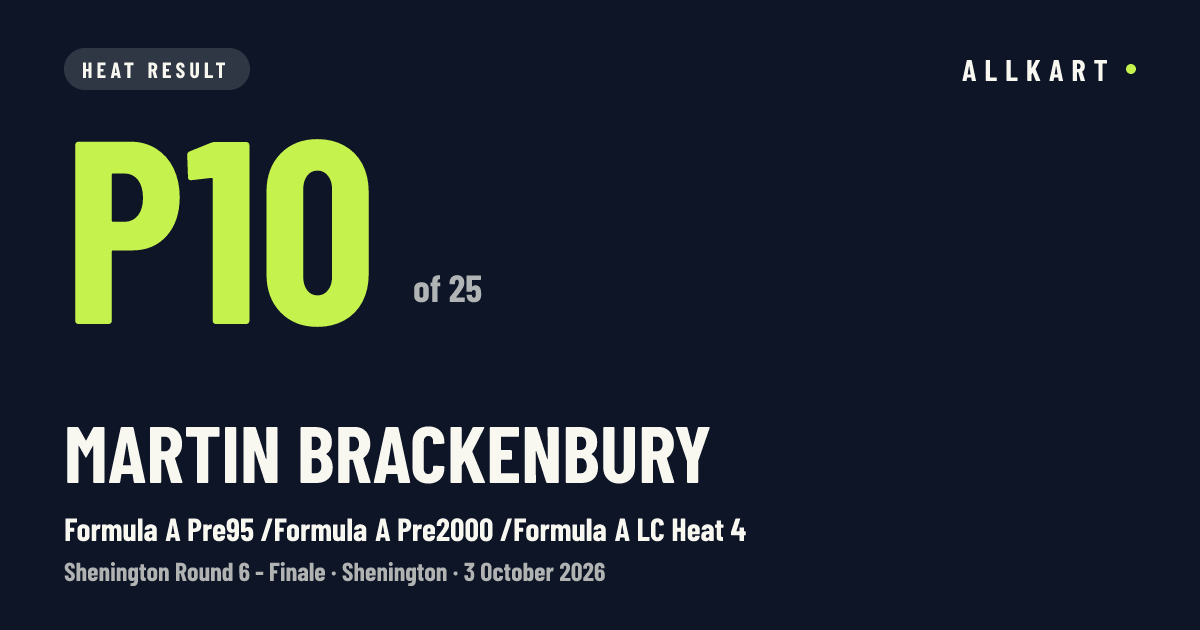 Martin Brackenbury: P10 of 25 in Formula A Pre95 /Formula A Pre2000 /Formula A LC Heat 4 at Shenington