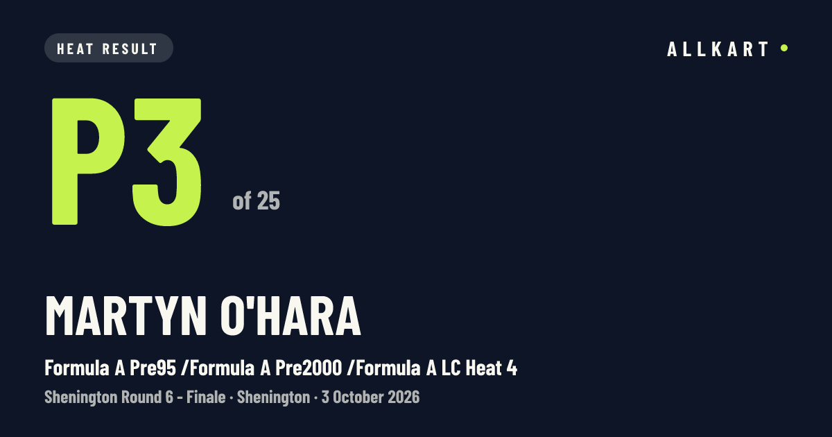Martyn O'Hara: P3 of 25 in Formula A Pre95 /Formula A Pre2000 /Formula A LC Heat 4 at Shenington