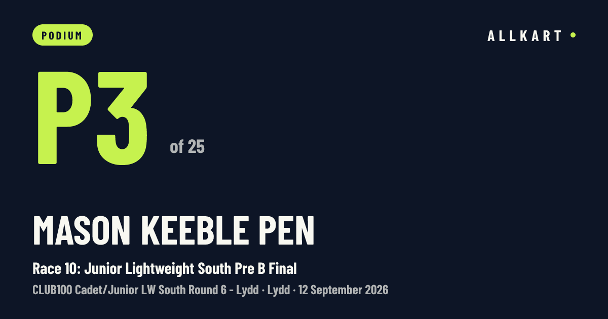 Mason Keeble pen: P3 of 25 in Race 10: Junior Lightweight South Pre B Final at Lydd