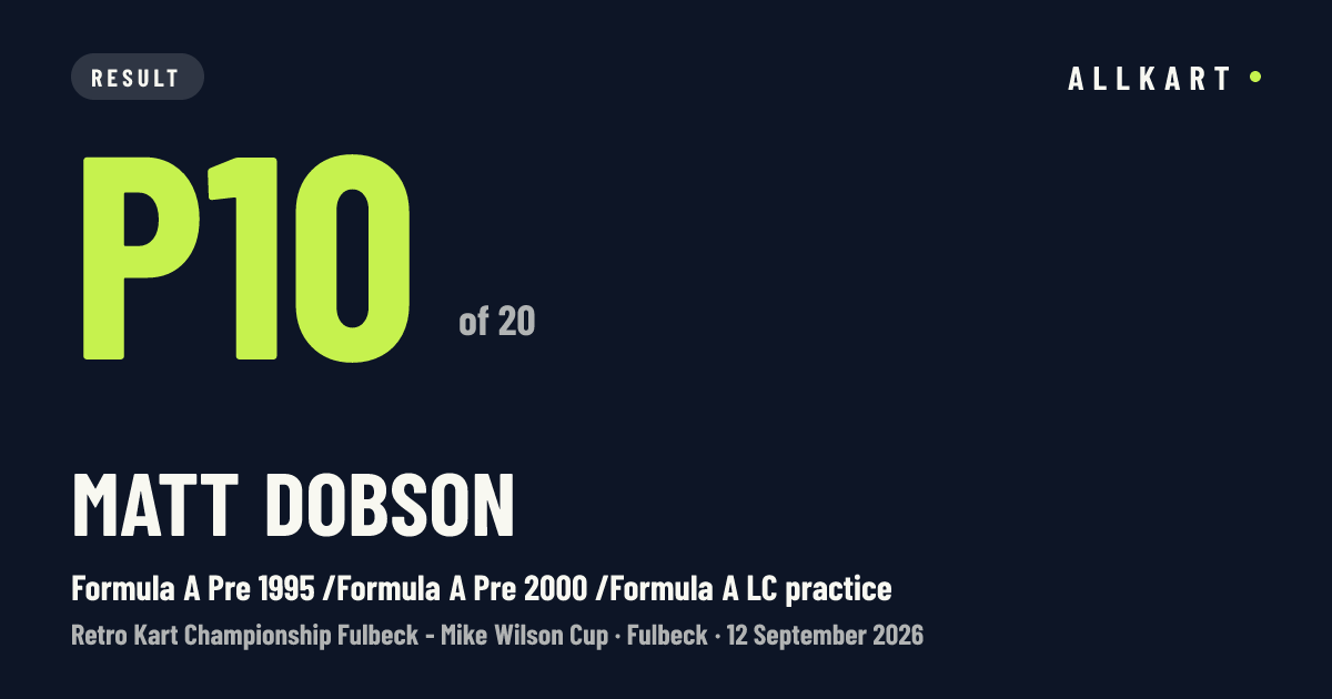 Matt Dobson: P10 of 20 in Formula A Pre 1995 /Formula A Pre 2000 /Formula A LC practice at Fulbeck