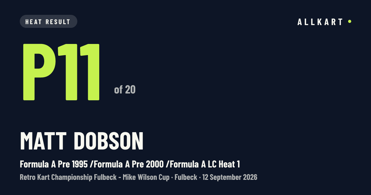 Matt Dobson: P11 of 20 in Formula A Pre 1995 /Formula A Pre 2000 /Formula A LC Heat 1 at Fulbeck