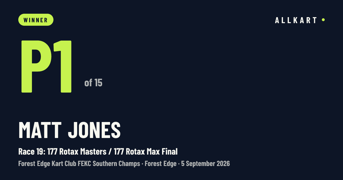 Matt Jones: P1 of 15 in Race 19: 177 Rotax Masters / 177 Rotax Max Final at Forest Edge