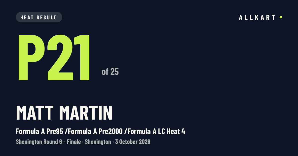 Matt Martin: P21 of 25 in Formula A Pre95 /Formula A Pre2000 /Formula A LC Heat 4 at Shenington