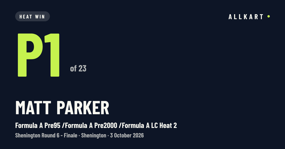 Matt Parker: P1 of 23 in Formula A Pre95 /Formula A Pre2000 /Formula A LC Heat 2 at Shenington