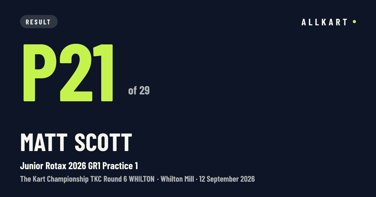 Matt Scott: P21 of 29 in Junior Rotax 2026 GR1 Practice 1 at Whilton Mill