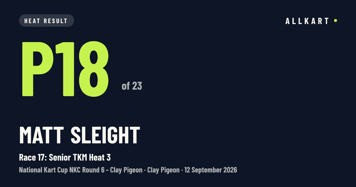 Matt Sleight: P18 of 23 in Race 17: Senior TKM Heat 3 at Clay Pigeon