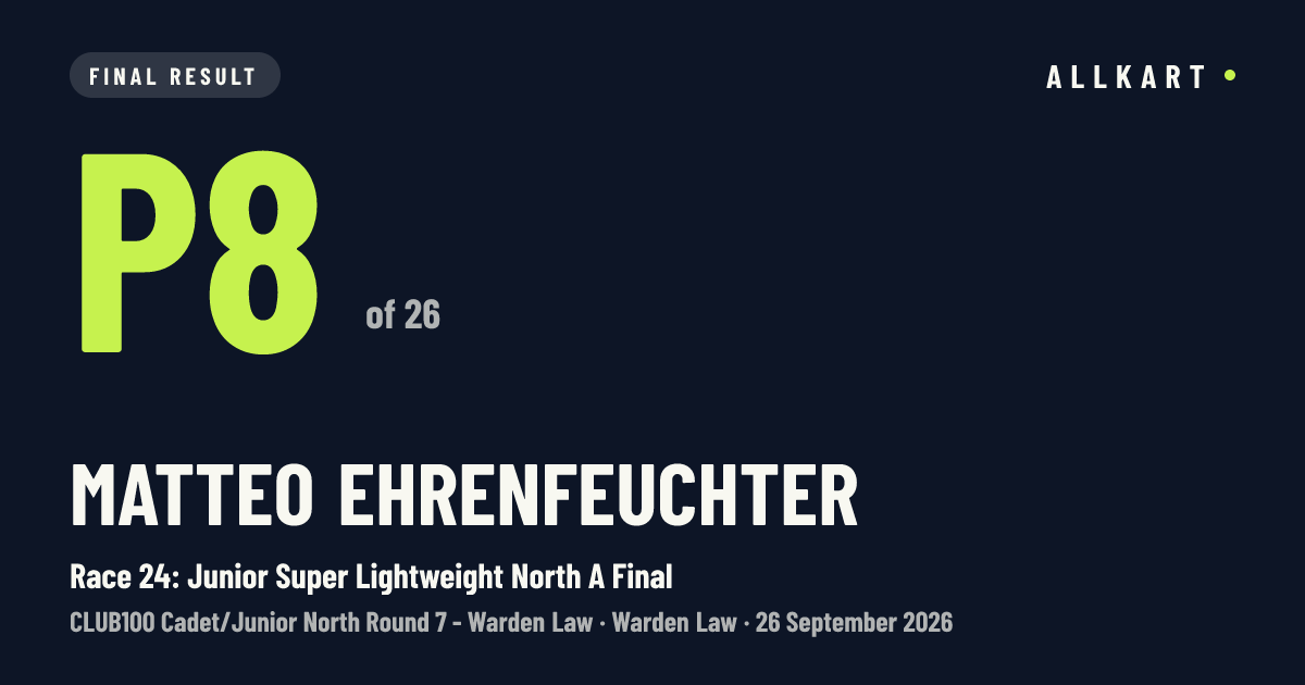 Matteo Ehrenfeuchter: P8 of 26 in Race 24: Junior Super Lightweight North A Final at Warden Law