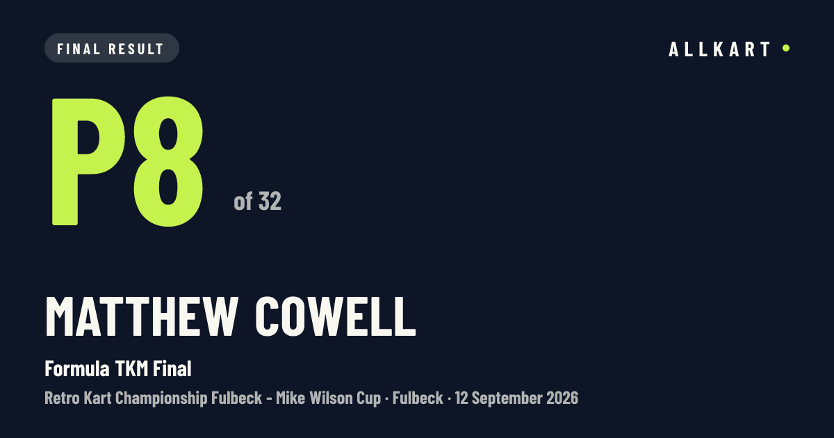 Matthew Cowell: P8 of 32 in Formula TKM Final at Fulbeck