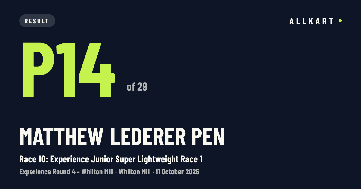 Matthew Lederer pen: P14 of 29 in Race 10: Experience Junior Super Lightweight Race 1 at Whilton Mill