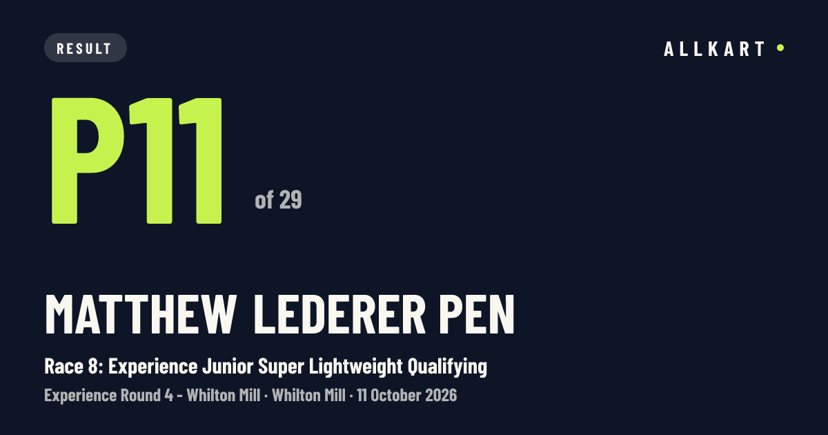 Matthew Lederer pen: P11 of 29 in Race 8: Experience Junior Super Lightweight Qualifying at Whilton Mill