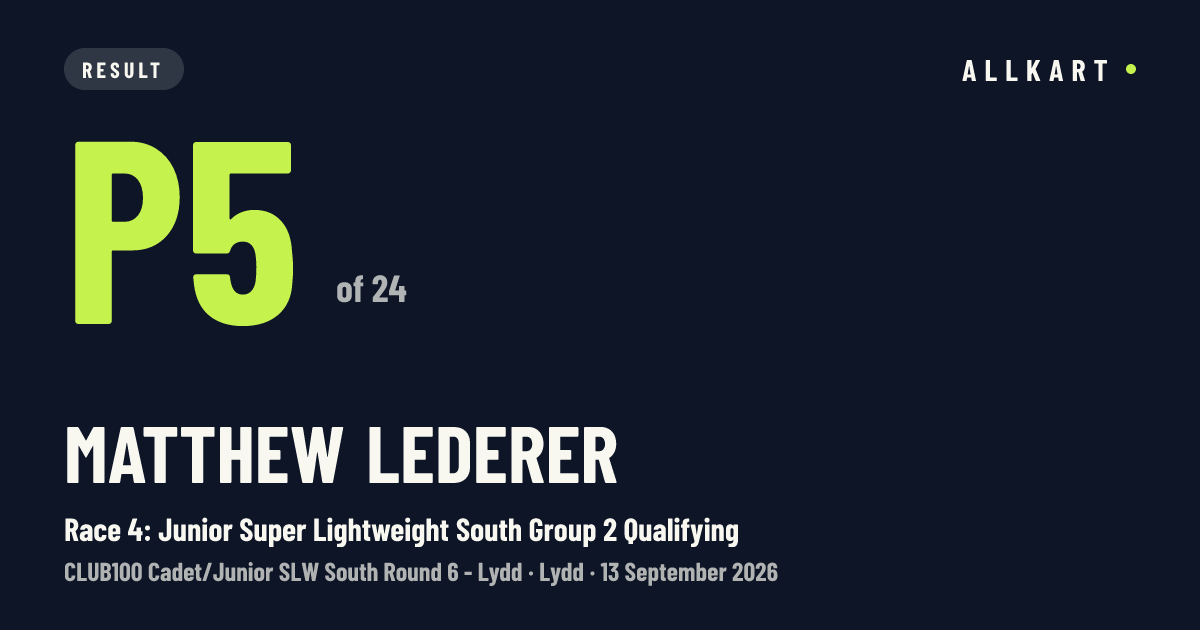 Matthew Lederer: P5 of 24 in Race 4: Junior Super Lightweight South Group 2 Qualifying at Lydd