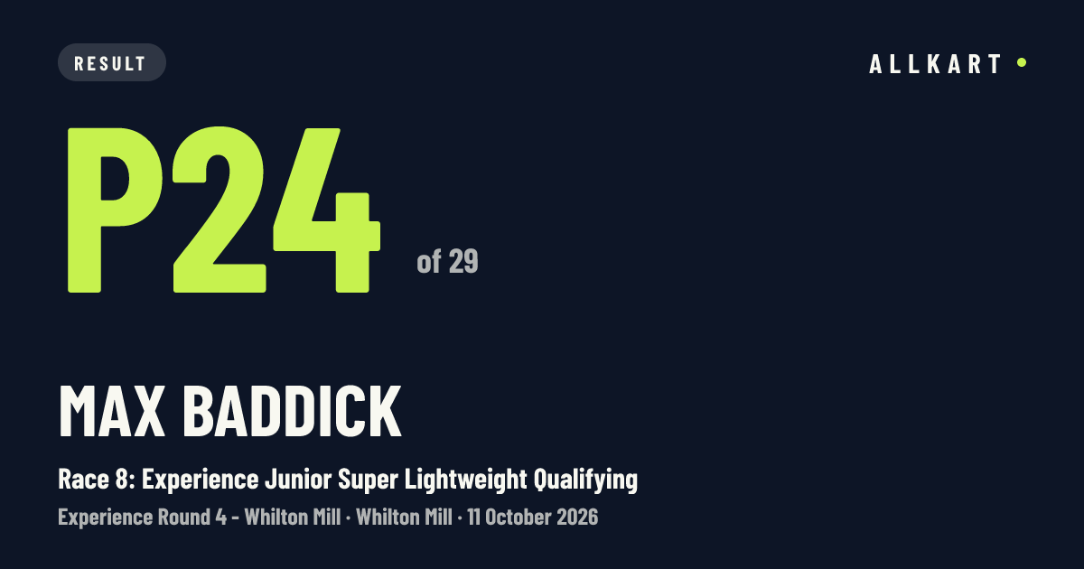 Max Baddick: P24 of 29 in Race 8: Experience Junior Super Lightweight Qualifying at Whilton Mill