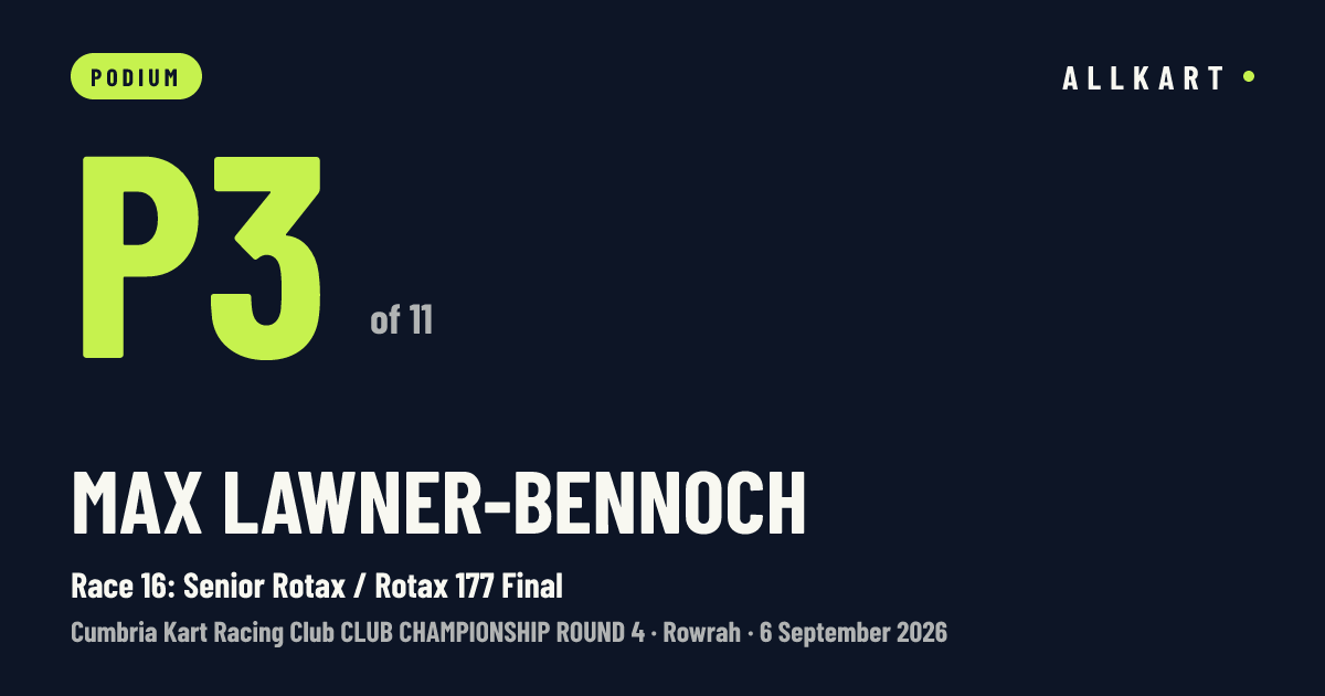 Max Lawner-bennoch: P3 of 11 in Race 16: Senior Rotax / Rotax 177 Final at Rowrah