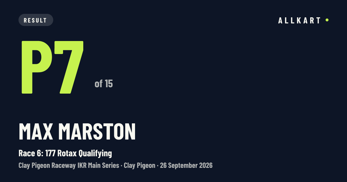 Max Marston: P7 of 15 in Race 6: 177 Rotax Qualifying at Clay Pigeon
