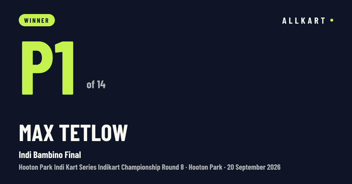 Max Tetlow: P1 of 14 in Indi Bambino Final at Hooton Park