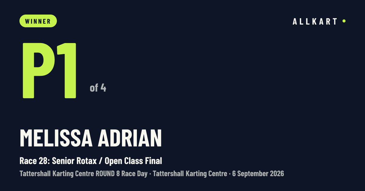 Melissa Adrian: P1 of 4 in Race 28: Senior Rotax / Open Class Final at Tattershall Karting Centre
