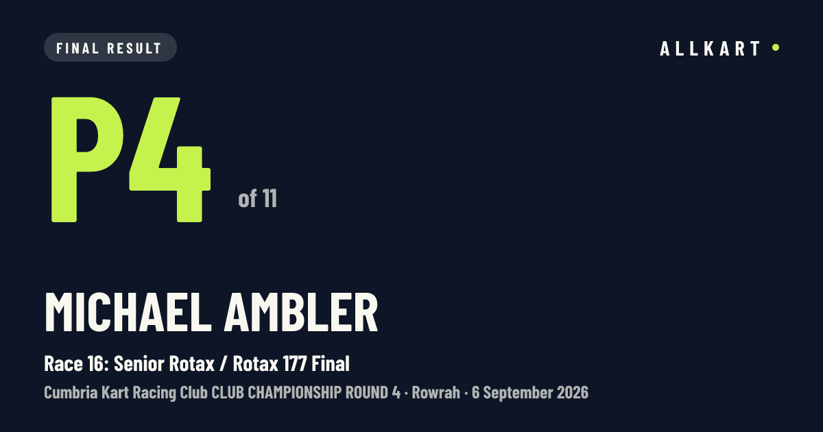 Michael Ambler: P4 of 11 in Race 16: Senior Rotax / Rotax 177 Final at Rowrah