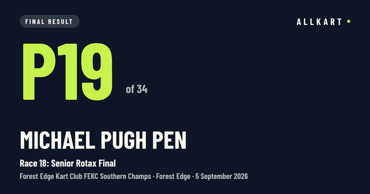 Michael Pugh pen: P19 of 34 in Race 18: Senior Rotax Final at Forest Edge