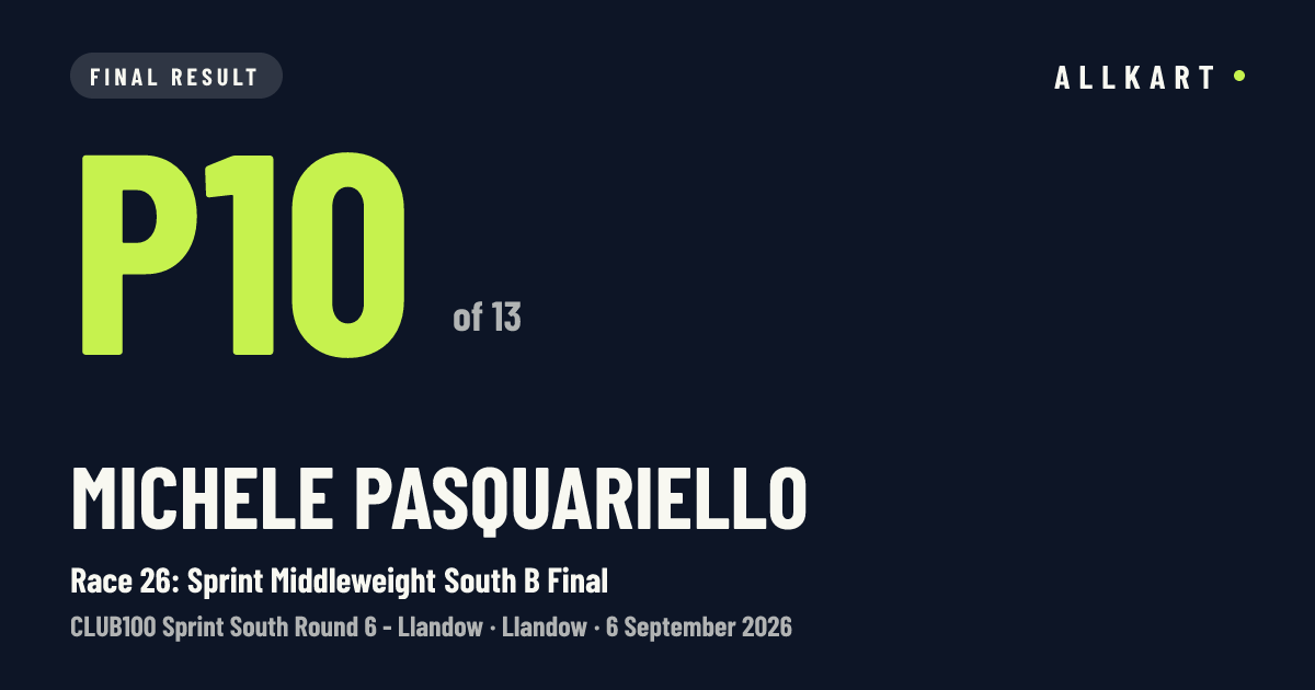 Michele Pasquariello: P10 of 13 in Race 26: Sprint Middleweight South B Final at Llandow