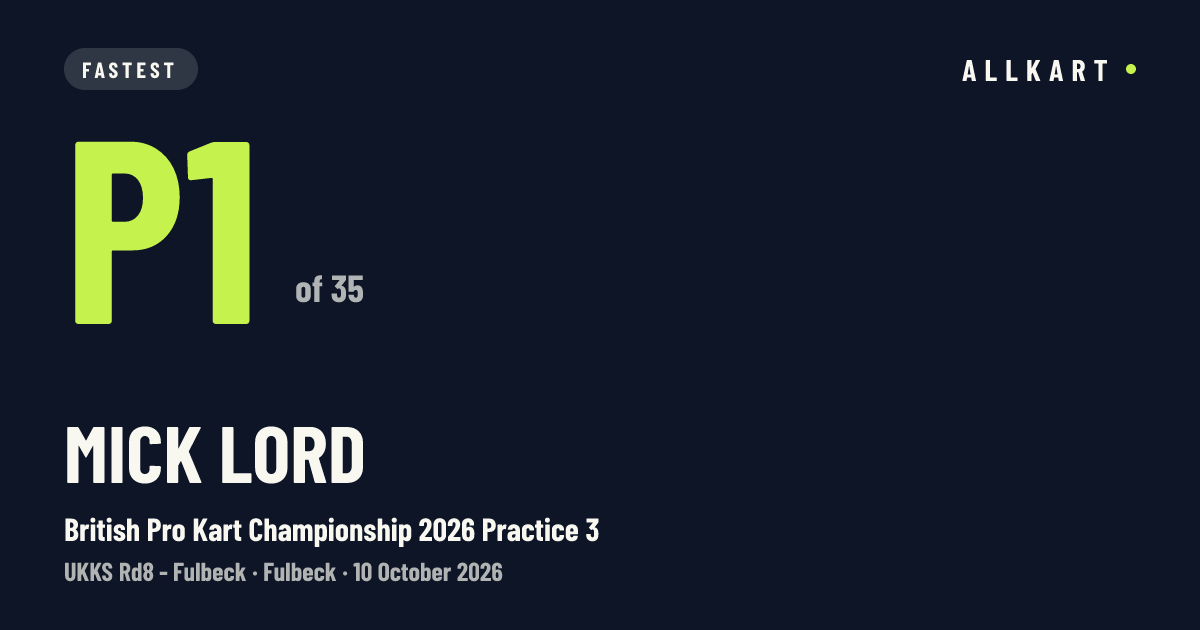 Mick Lord: P1 of 35 in British Pro Kart Championship 2026 Practice 3 at Fulbeck