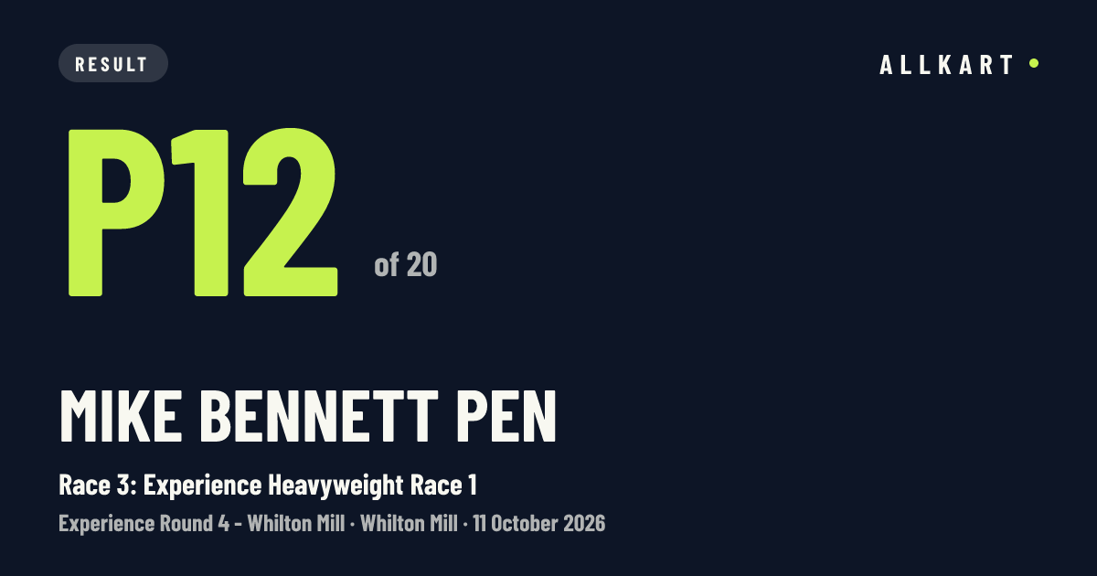 Mike Bennett pen: P12 of 20 in Race 3: Experience Heavyweight Race 1 at Whilton Mill