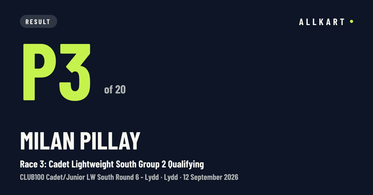 Milan Pillay: P3 of 20 in Race 3: Cadet Lightweight South Group 2 Qualifying at Lydd
