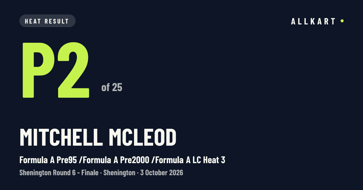 Mitchell McLeod: P2 of 25 in Formula A Pre95 /Formula A Pre2000 /Formula A LC Heat 3 at Shenington
