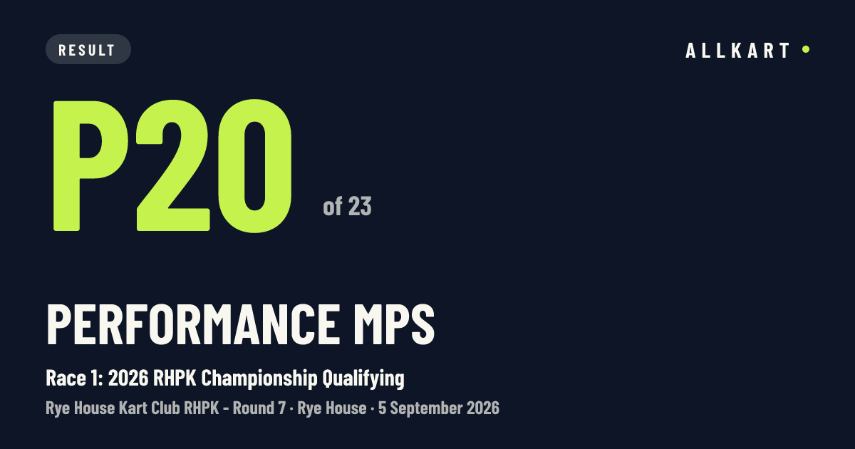 Performance Mps: P20 of 23 in Race 1: 2026 RHPK Championship Qualifying at Rye House