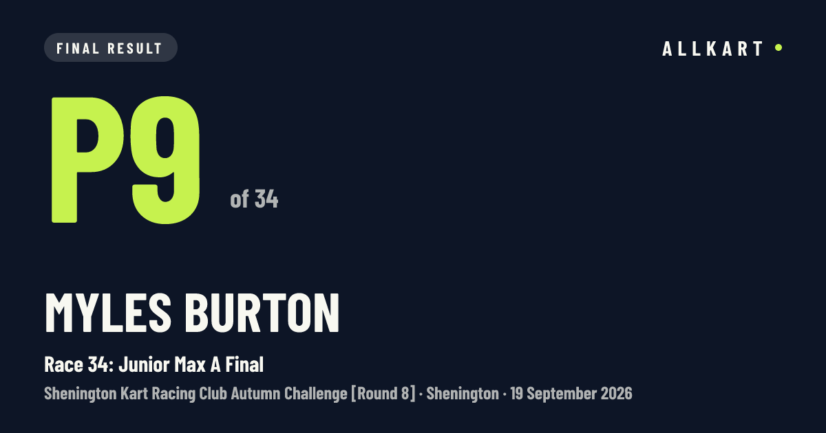 Myles BURTON: P9 of 34 in Race 34: Junior Max A Final at Shenington