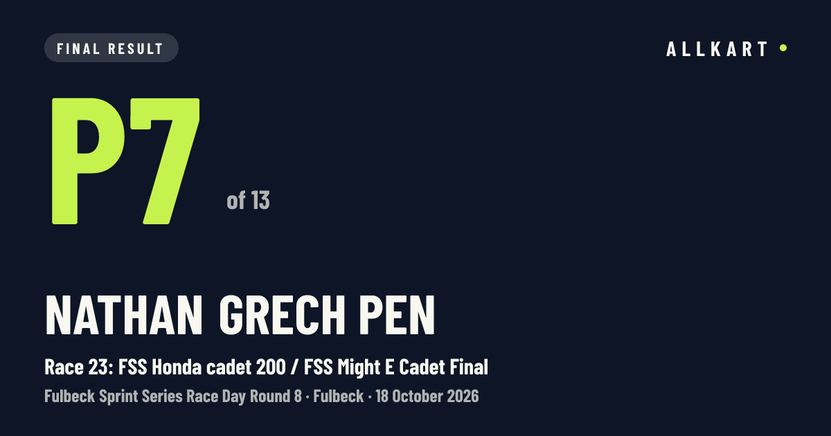 Nathan Grech pen: P7 of 13 in Race 23: FSS Honda cadet 200 / FSS Might E Cadet Final at Fulbeck
